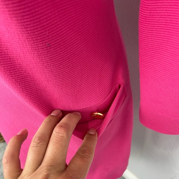 LILLY PULITZER Hot Pink Fuscia Bubble Gum Mid Sleeve casual Pocket Dress - Picture 4 of 8